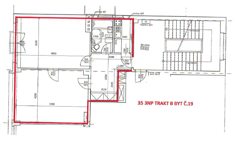 Pronájem bytu 2+1 v Říčanech, 3.NP, byt č.19